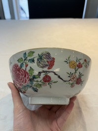 Two Chinese famille rose bowls with flowers and geese, Qianlong