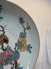 A pair of Chinese Dutch-decorated plates with birds among flowering branches, 18th C.