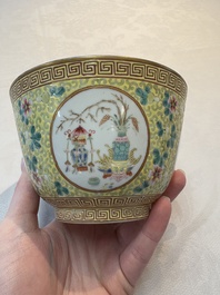 A Chinese famille rose 'antiquities' bowl, Tongzhi mark, 20th C.