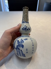A Chinese blue and white silver-mounted double-gourd 'Li Bai' vase, Kangxi
