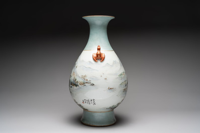 A large Chinese famille rose 'mountainous landscape' vase, signed Wang Guiying 汪桂英, dated 1929
