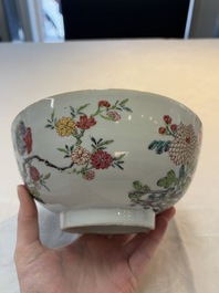 Two Chinese famille rose bowls with flowers and geese, Qianlong