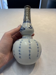 A Chinese blue and white silver-mounted double-gourd 'Li Bai' vase, Kangxi