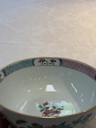 Two Chinese famille rose bowls with flowers and geese, Qianlong