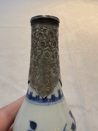 A Chinese blue and white silver-mounted double-gourd 'Li Bai' vase, Kangxi