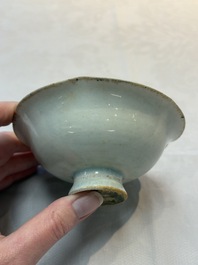 A Chinese qingbai lobed cup and stand, Song
