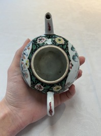 A Chinese famille rose teapot and stand, and a famille rose black-ground teapot, Yongzheng/Qianlong