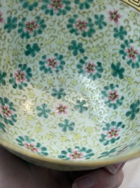 A Chinese famille rose 'antiquities' bowl, Tongzhi mark, 20th C.