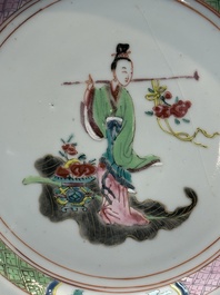 A pair of Chinese famille rose 'Lan Caihe' plates, Yongzheng