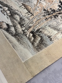 In the manner of Qi Gong 啟功 (1912-2005): 'Mountainous landscape', ink and colour on paper