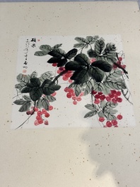 In the manner of Qi Gong 啟功 (1912-2005): 'Grapes' and 'Bamboo', ink and colour on paper, dated 1988
