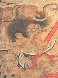 Chinese school: 'Heavenly king', ink and colour on silk, Qing or later
