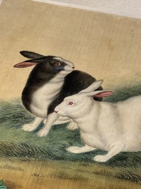 Ma Jin 馬晉 (1900-1970): 'Sheep, Donkeys, Rabbits and a Polar bear', ink and colour on silk