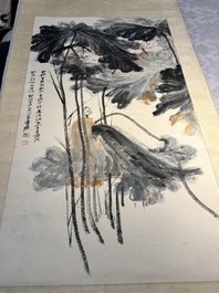 In the manner of Zhang Daqian 張大千 (1898-1983): 'Lotus', ink and colour on paper