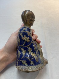 A Chinese champlev&eacute; figure of Luohan, Qianlong mark, 18/19th C.