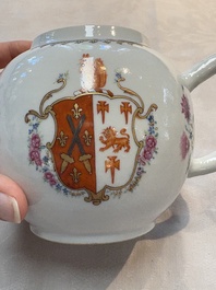 A Chinese famille rose armorial teapot with the arms of Barrow impaling Dighton for the English market, Qianlong, ca. 1755