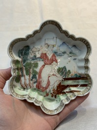 A Chinese famille rose semi-erotic 'milkmaid' pattipan or teapot stand, Qianlong, ca. 1740