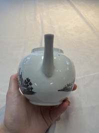 A Chinese grisaille 'Scheveningen, Workum and Voorschoote' teapot, Qianlong