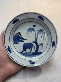 Six Chinese blue and white ko-sometsuke 'ox' plates for the Japanese market, late Ming