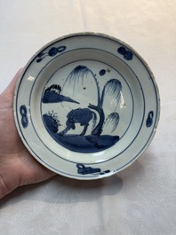 Six Chinese blue and white ko-sometsuke 'ox' plates for the Japanese market, late Ming