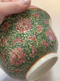 A large Chinese Canton famille rose 'lotus' Bencharong bowl and cover for the Thai market, 19th C.