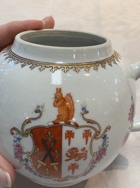 A Chinese famille rose armorial teapot with the arms of Barrow impaling Dighton for the English market, Qianlong, ca. 1755