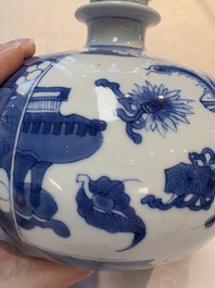 A Chinese blue and white 'antiquities' hookah base, Kangxi