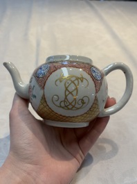 A Chinese famille rose monogrammed teapot with floral design, Yongzheng/Qianlong