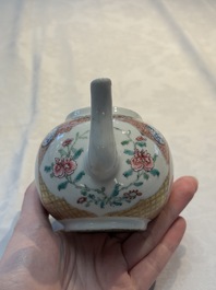 A Chinese famille rose monogrammed teapot with floral design, Yongzheng/Qianlong