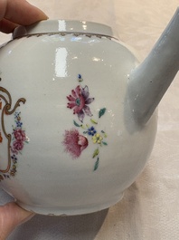 A Chinese famille rose armorial teapot with the arms of Barrow impaling Dighton for the English market, Qianlong, ca. 1755