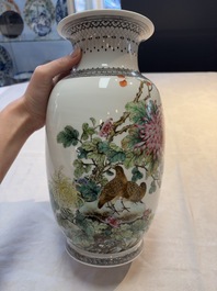 A Chinese famille rose 'birds among flowering branches' vase, Qianlong mark, Republic