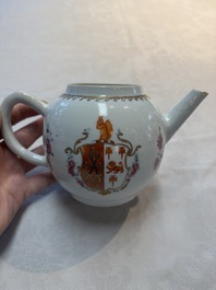A Chinese famille rose armorial teapot with the arms of Barrow impaling Dighton for the English market, Qianlong, ca. 1755