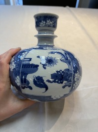 A Chinese blue and white 'antiquities' hookah base, Kangxi