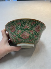 A large Chinese Canton famille rose 'lotus' Bencharong bowl and cover for the Thai market, 19th C.