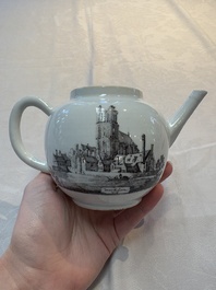 A Chinese grisaille 'Scheveningen, Workum and Voorschoote' teapot, Qianlong