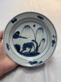 Six Chinese blue and white ko-sometsuke 'ox' plates for the Japanese market, late Ming