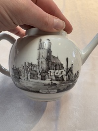 A Chinese grisaille 'Scheveningen, Workum and Voorschoote' teapot, Qianlong