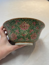 A large Chinese Canton famille rose 'lotus' Bencharong bowl and cover for the Thai market, 19th C.