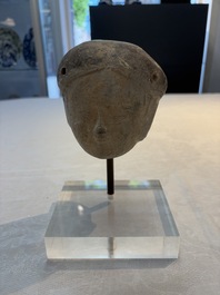 A Chinese cold painted terracotta head of a lady, Han