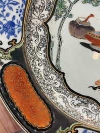 A Chinese famille rose silver and gilt-decorated plate with a lady playing guqin, Yongzheng/Qianlong
