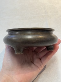 A Chinese bronze tripod censer, Yan Zhai 砚斋 mark, 18/19th C.