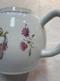 A Chinese famille rose armorial teapot with the arms of Barrow impaling Dighton for the English market, Qianlong, ca. 1755