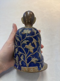 A Chinese champlev&eacute; figure of Luohan, Qianlong mark, 18/19th C.