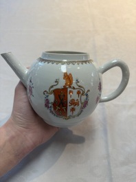 A Chinese famille rose armorial teapot with the arms of Barrow impaling Dighton for the English market, Qianlong, ca. 1755