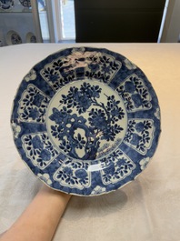 A Chinese blue and white dish with floral design, artemisia leaf mark, Kangxi