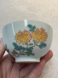 A fine Chinese famille rose 'peony' cup, Qianlong mark and of the period