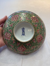 A large Chinese Canton famille rose 'lotus' Bencharong bowl and cover for the Thai market, 19th C.