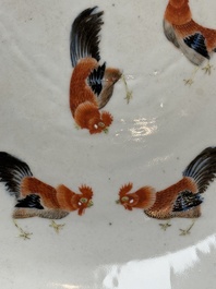 A rare Chinese polychrome enamelled 'roosters' dish, Qianlong