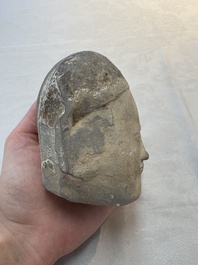 A Chinese cold painted terracotta head of a lady, Han