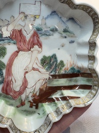 A Chinese famille rose semi-erotic 'milkmaid' pattipan or teapot stand, Qianlong, ca. 1740